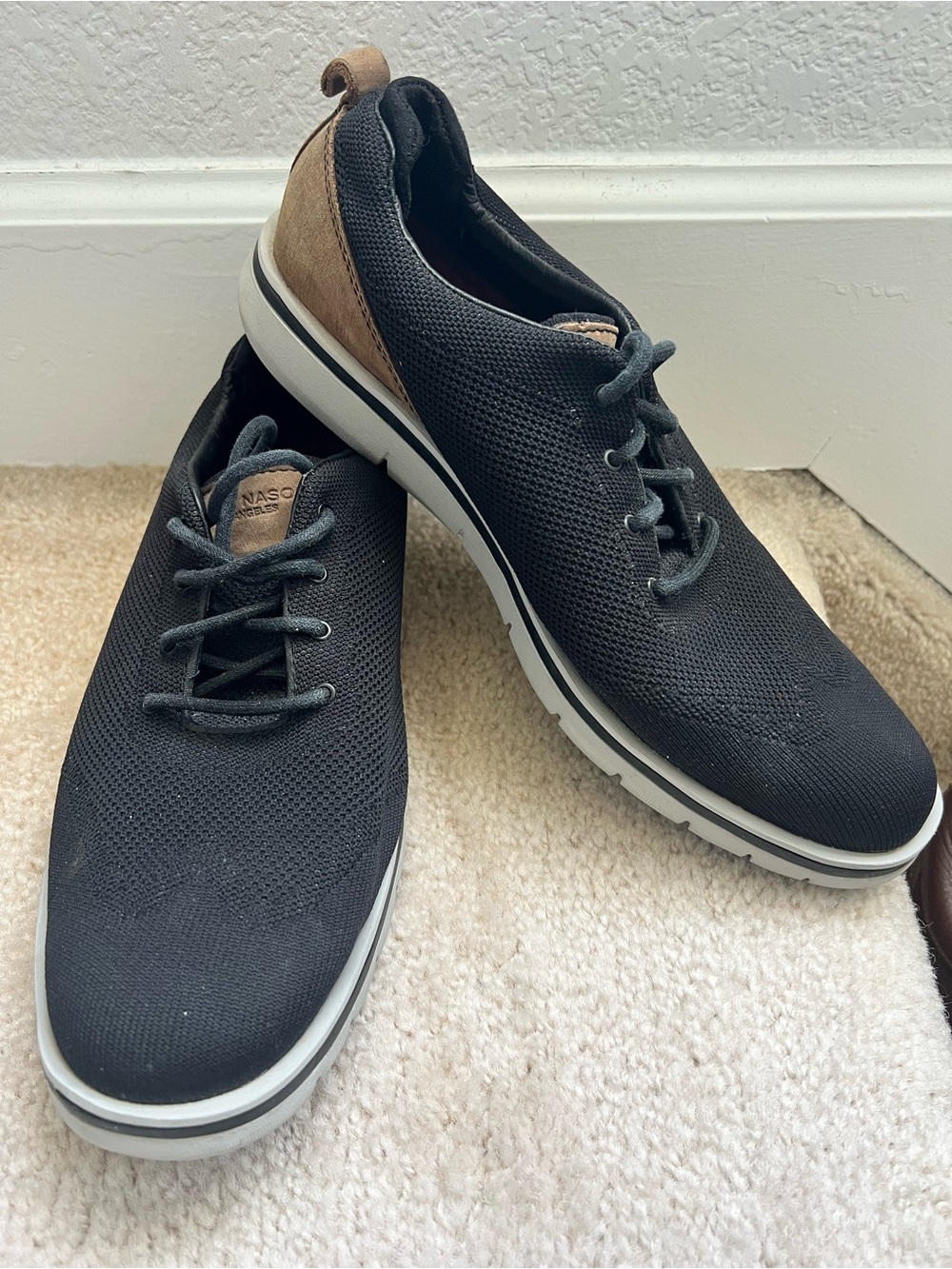 Mark Nason Black Knit Casual Sneakers with Brown Heel